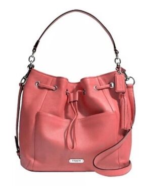 COACH strawberry 🍓 pink color Drawstring Bucket Bag with Tassel and adj strap
